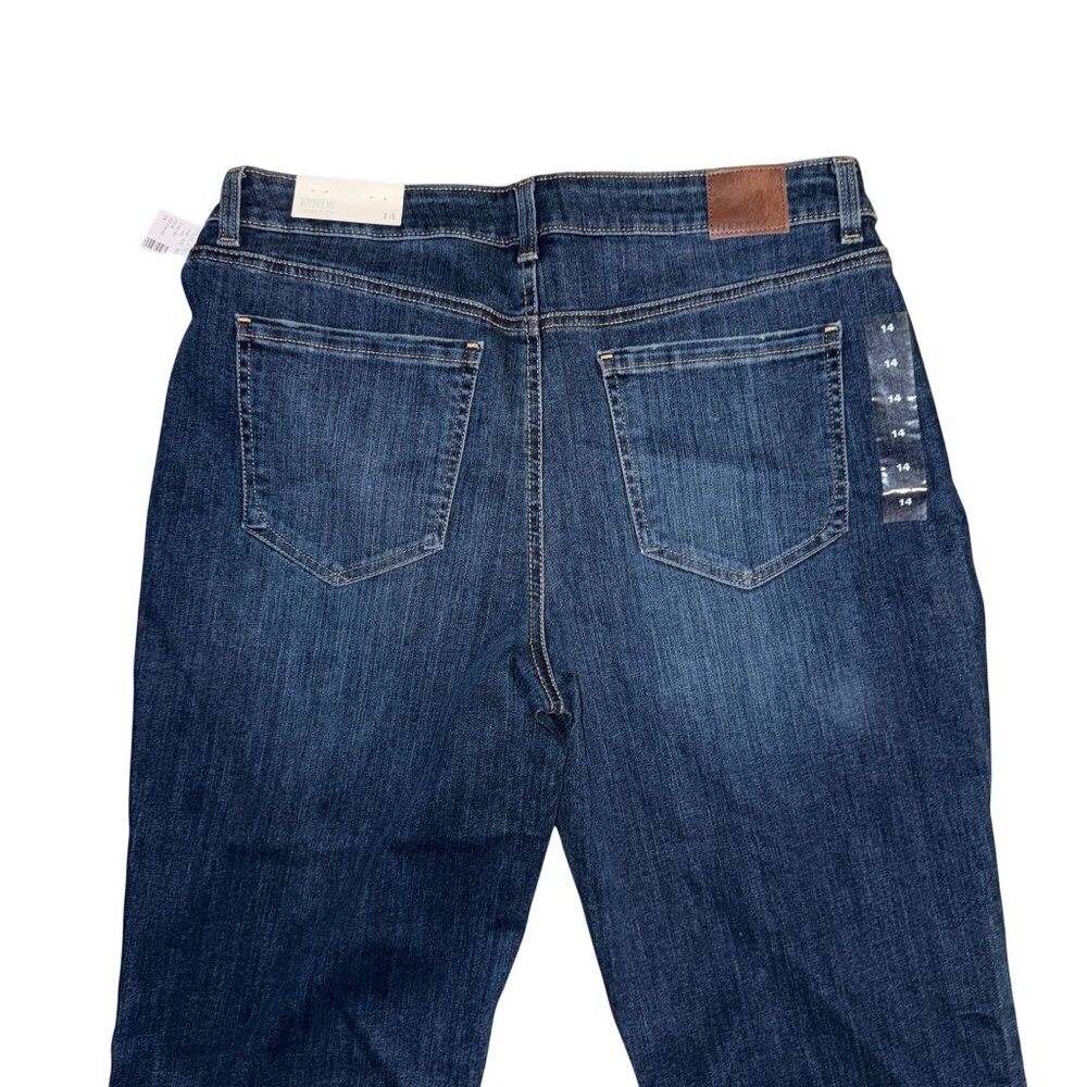 NWT Maurices Womens Boyfriend Button Fly Jeans 14 28 Cuffed Stretch Dark Wash - Picture 6 of 8